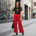 Black Africa t-shirt red pants black boots bag luxury