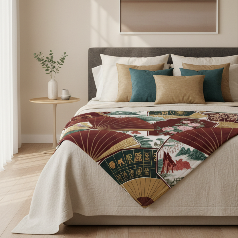 Chinese Fans Throw Blanket - Bedroom