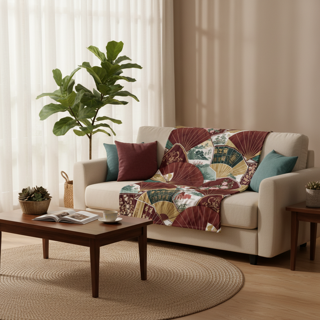 Chinese Fans Throw Blanket - Living Room