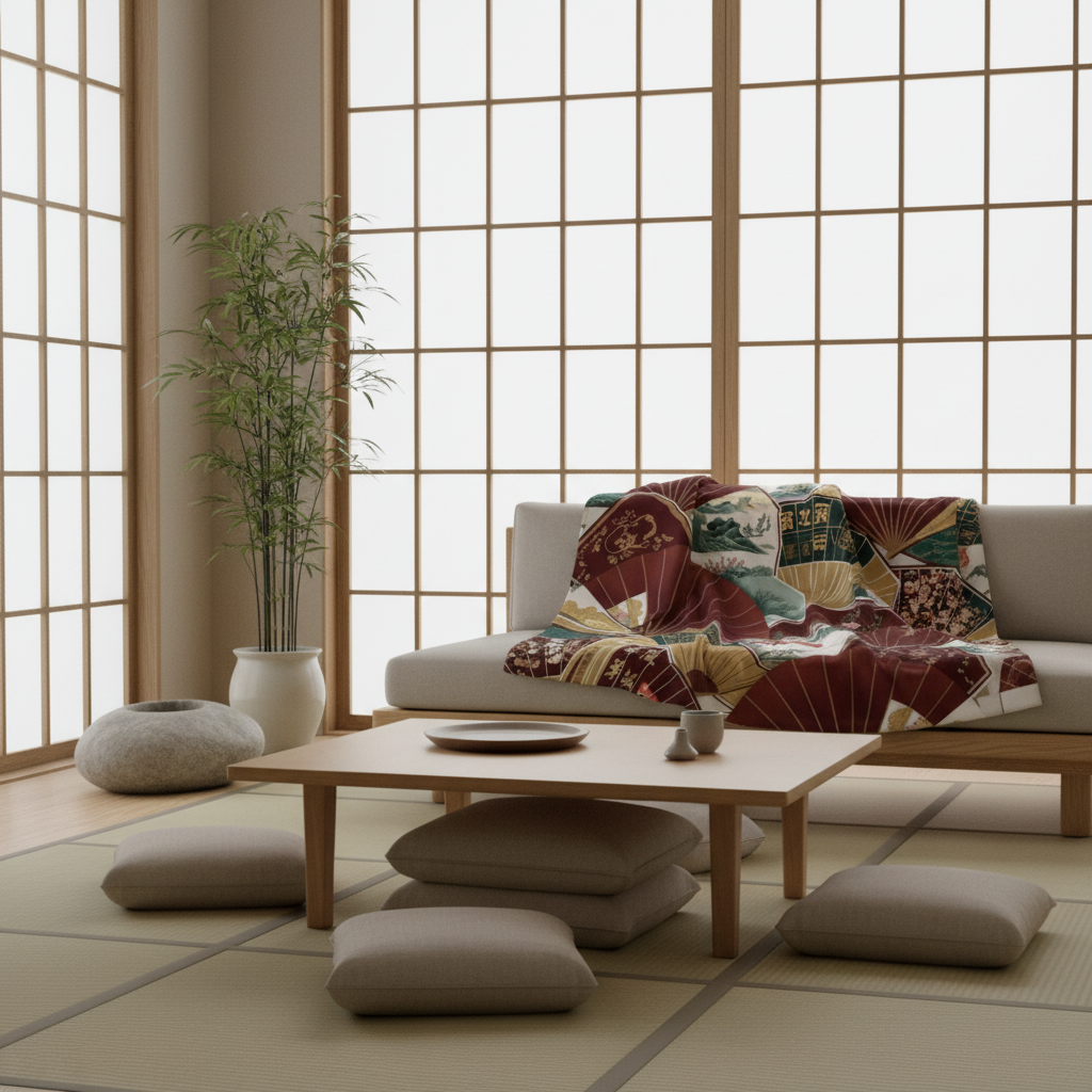 Chinese Fans Throw Blanket - Zen Living Room