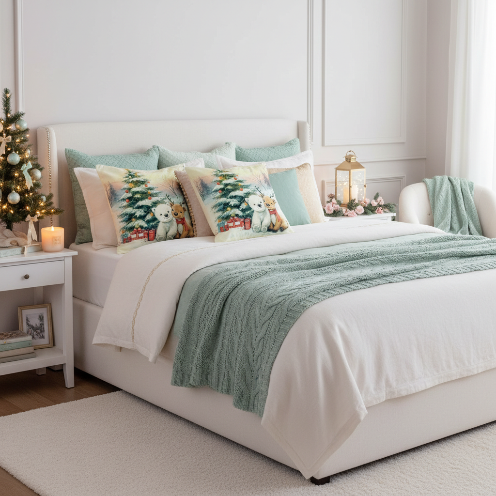 Christmas Bedroom with Pillows - Luxury Cozy