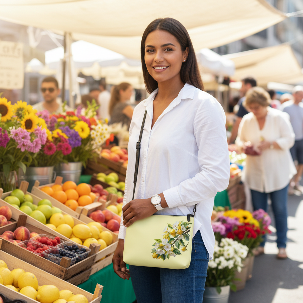 Citronová crossbody kabelka - praktická taška s citrusovým vzorem