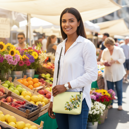 Citronová crossbody kabelka - praktická taška s citrusovým vzorem