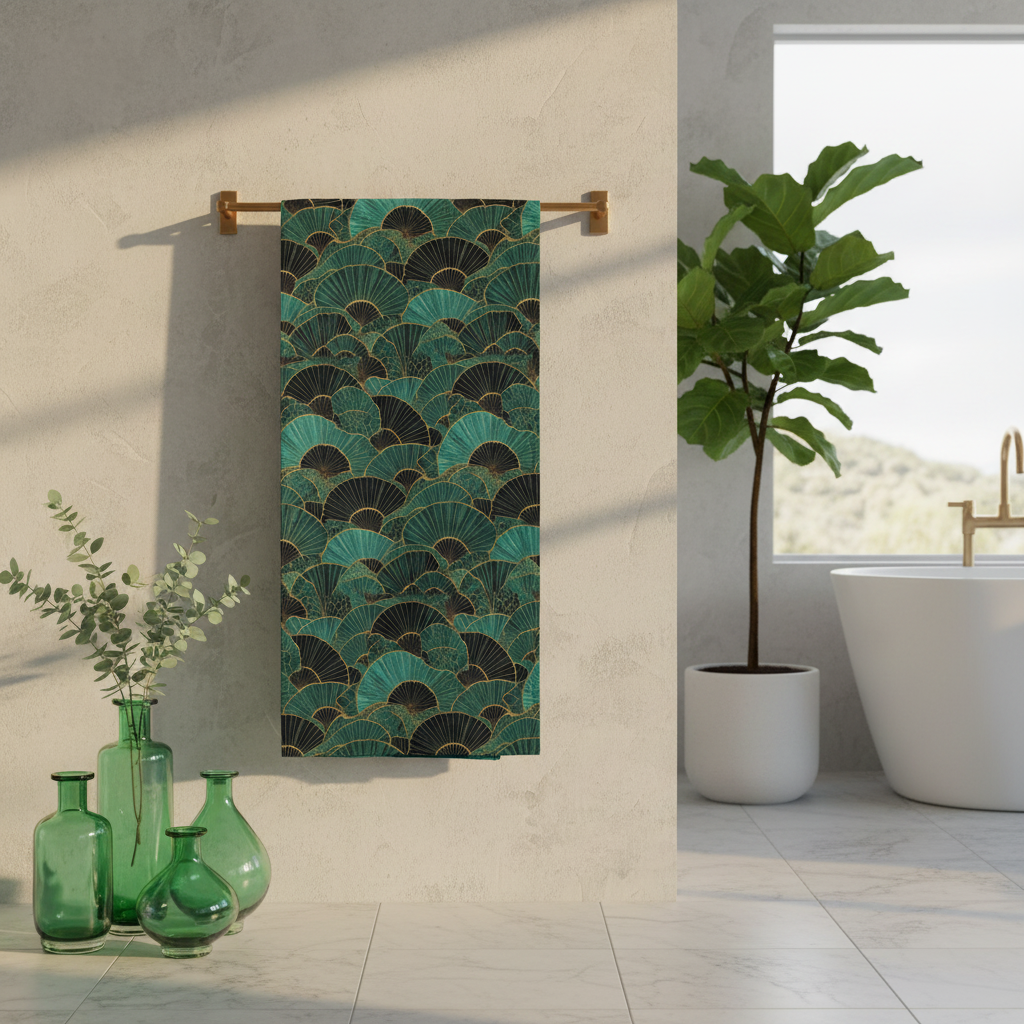 Coastal bathroom with teal towel hanging