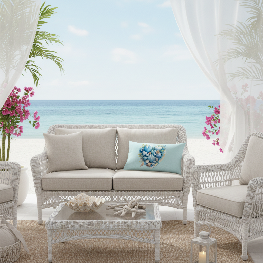 Coastal Hearts pillow outdoor patio