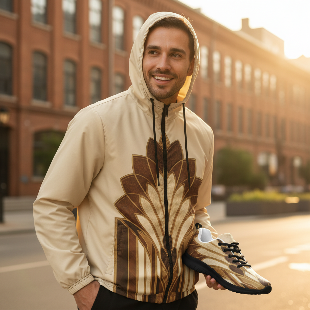 Confident Man in Botanical Sneakers & Windbreaker