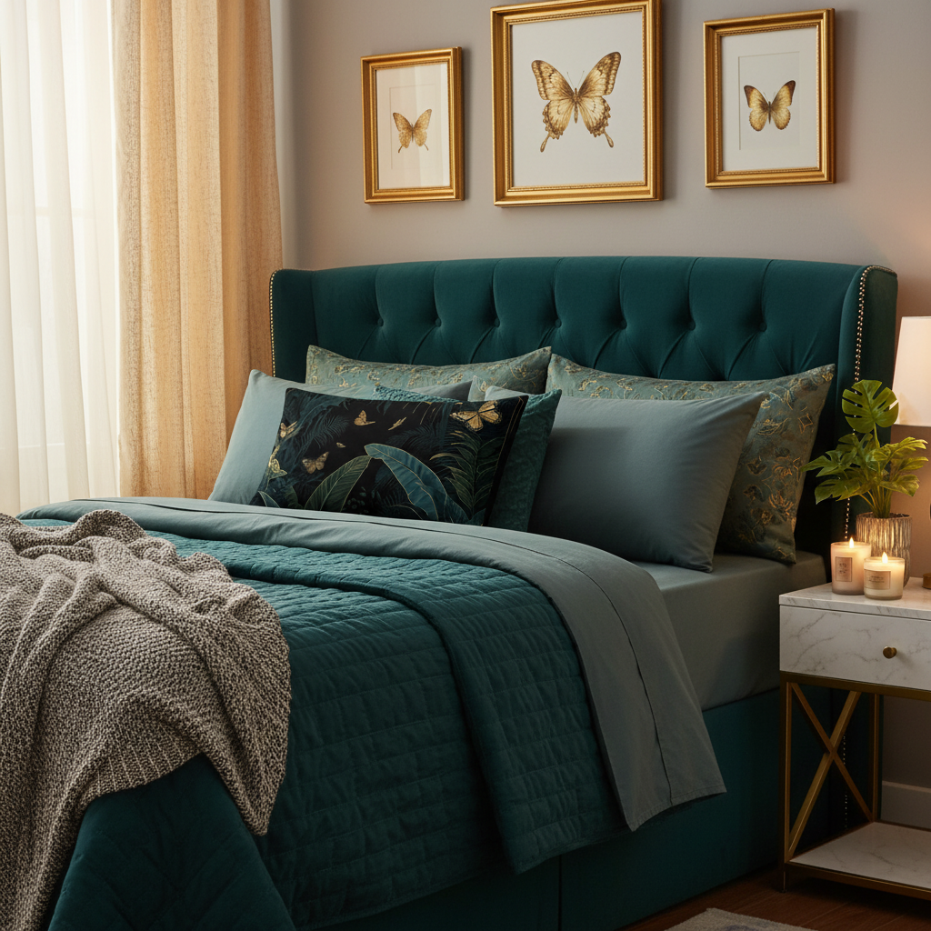 Cozy bedroom with rectangular lumbar pillow