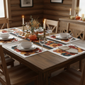 Cozy cabin dining with dark wood table