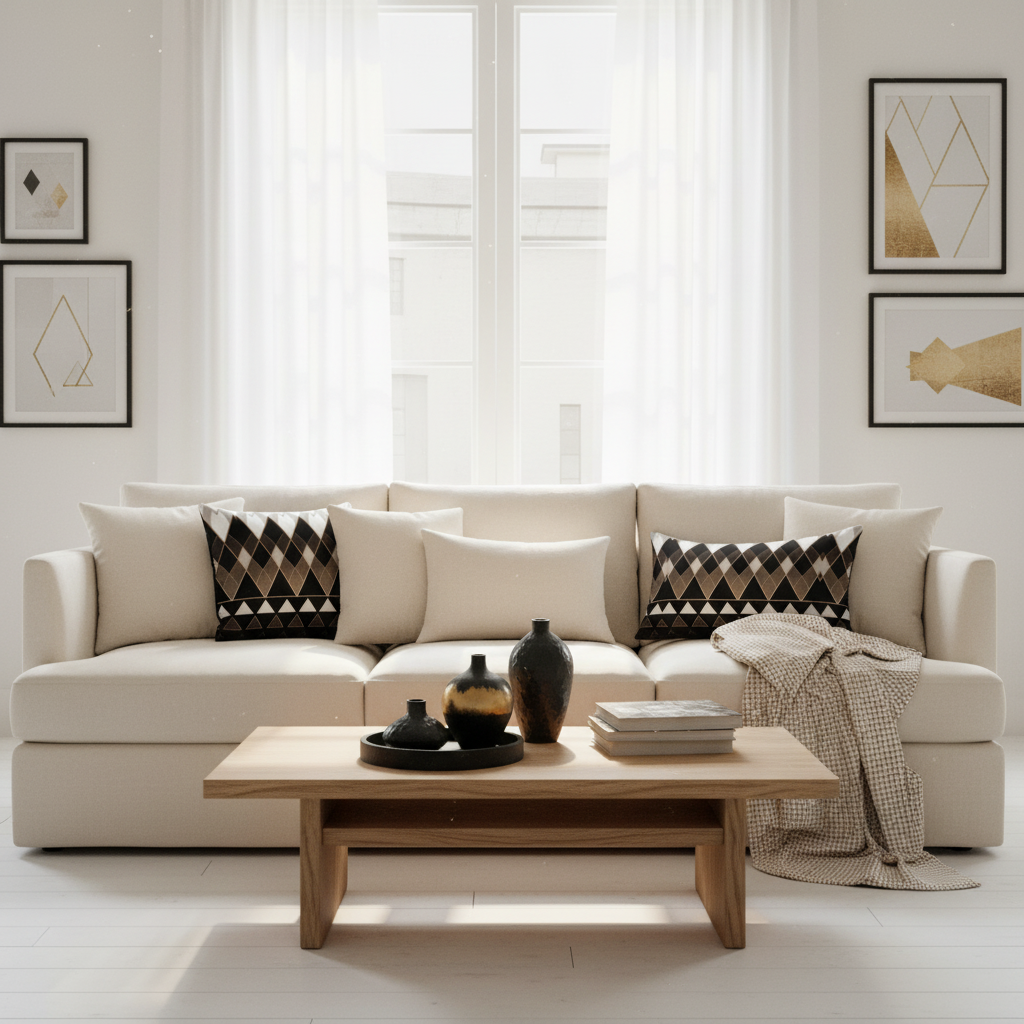 Elegant living room with geometric pillows