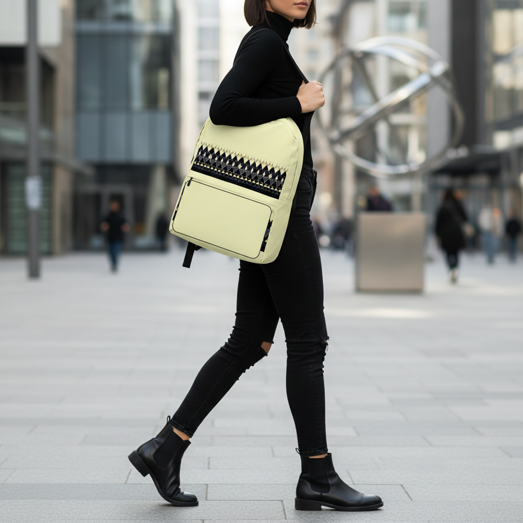 Černý outfit s batohem - boční pohled