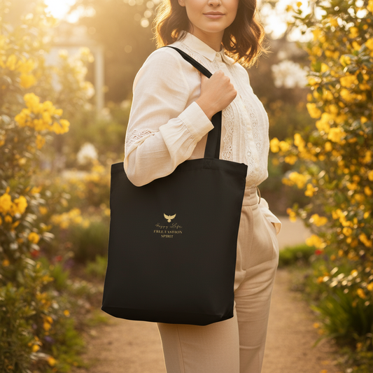 Golden Bird Eco Tote Bag Close-up Lifestyle
