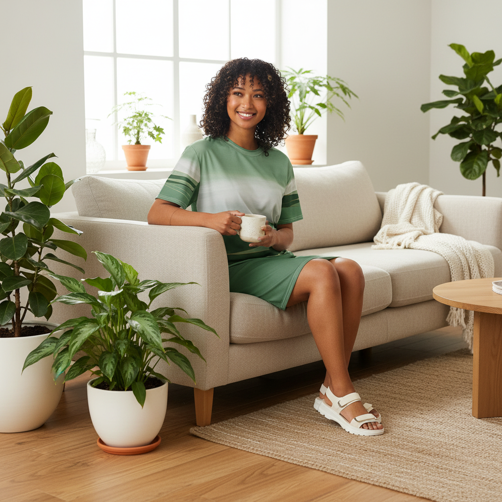 Green T-Shirt Dress - Living Room