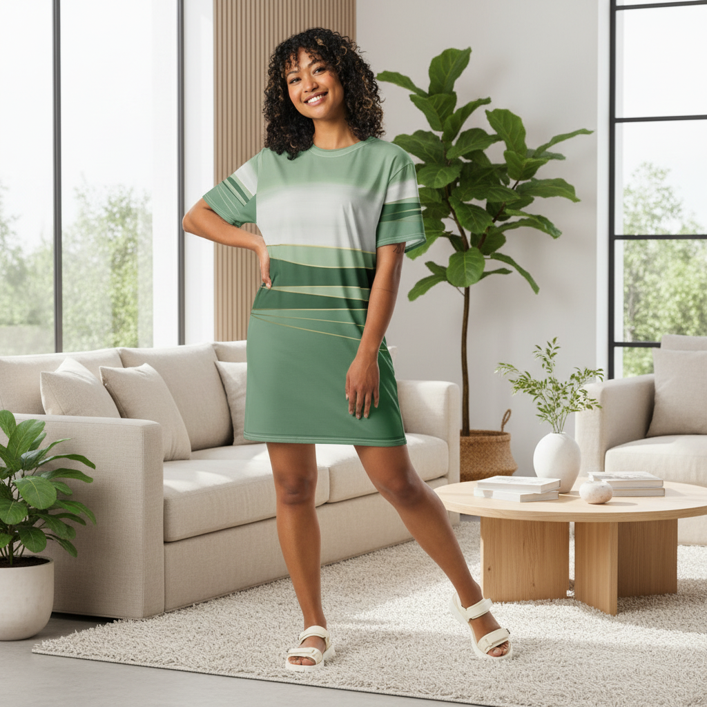 Green T-Shirt Dress - Comfortable Women's Casual Dress