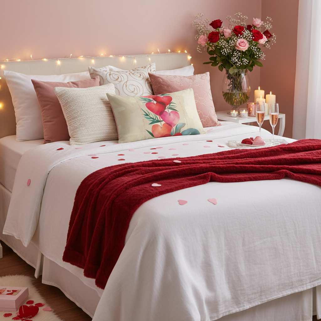 Winter Hearts Pillow - Decorative Christmas Throw Pillow