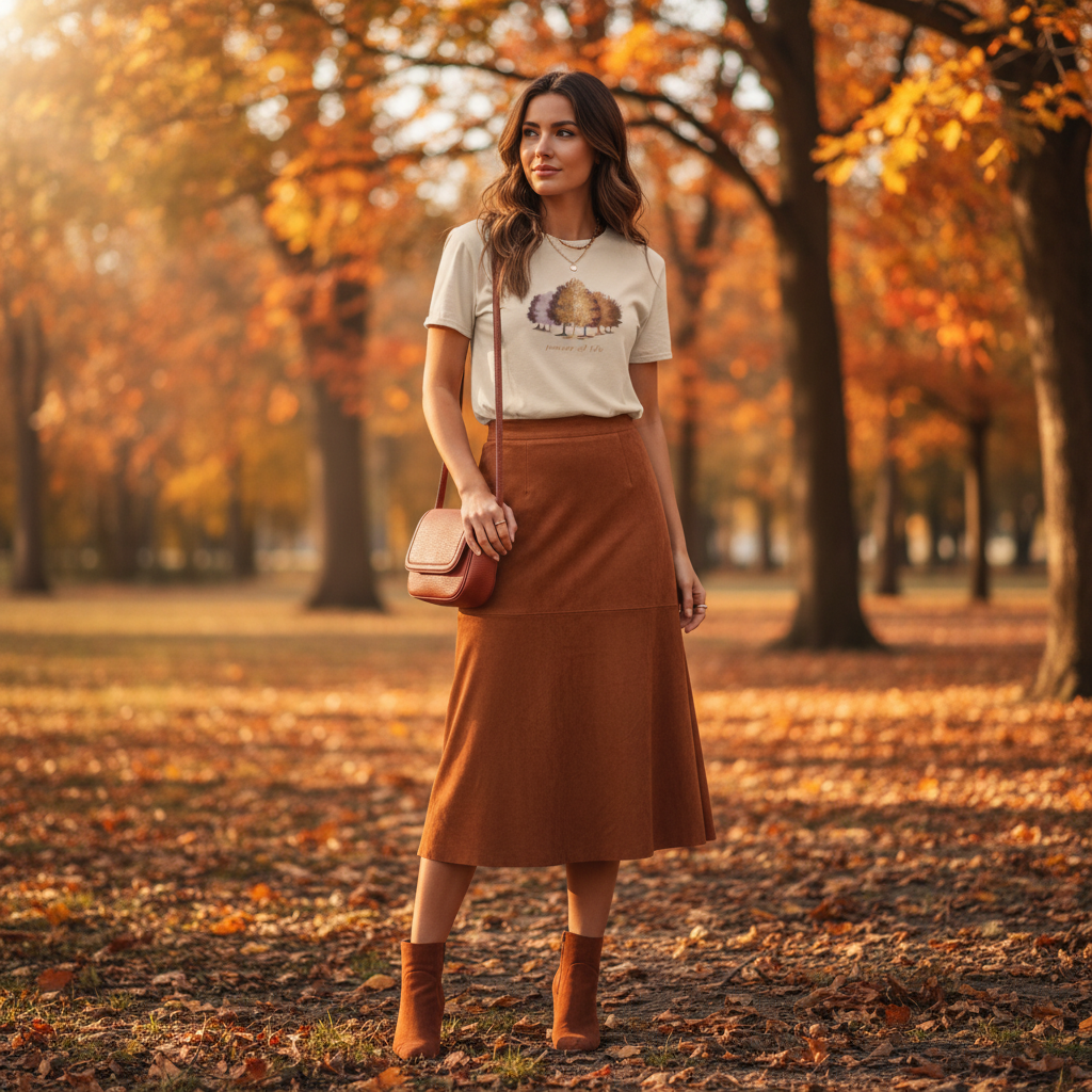 Karamelová semišová sukně