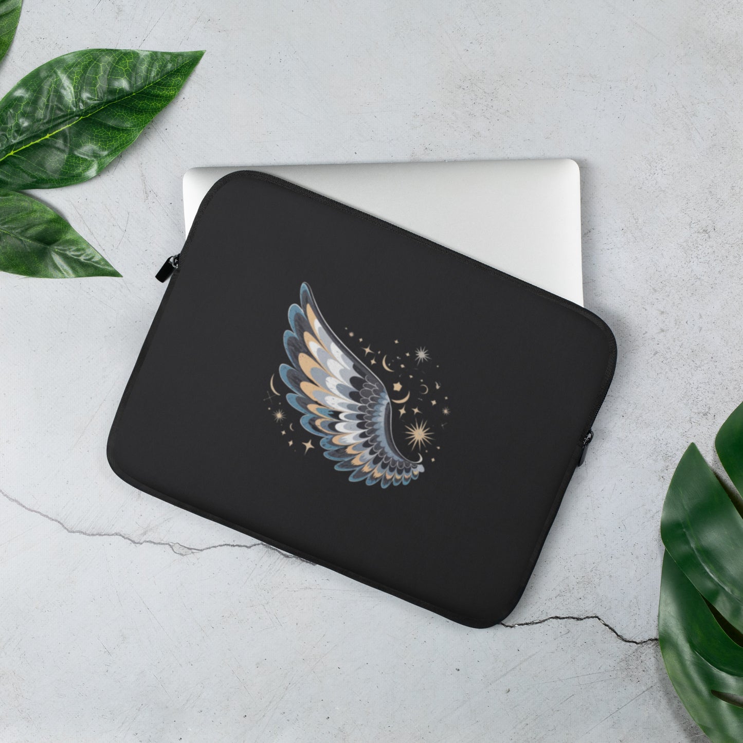 black laptop sleeve with wing motive