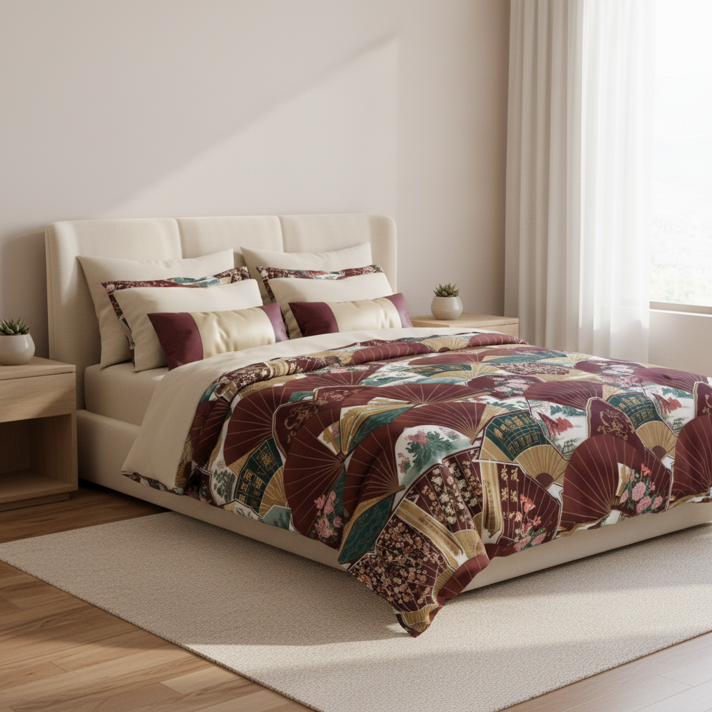 Lifestyle bedroom with Chinese Fans duvet cover