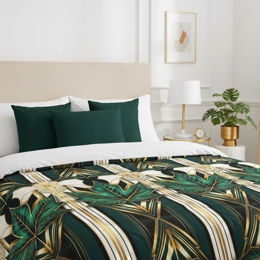 Luxurious bedroom with art deco bedding