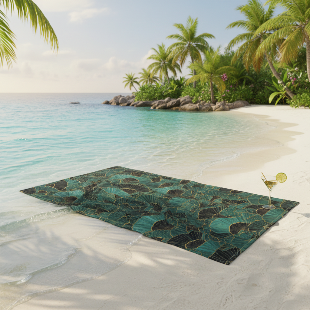 Luxury beach with teal and gold towel