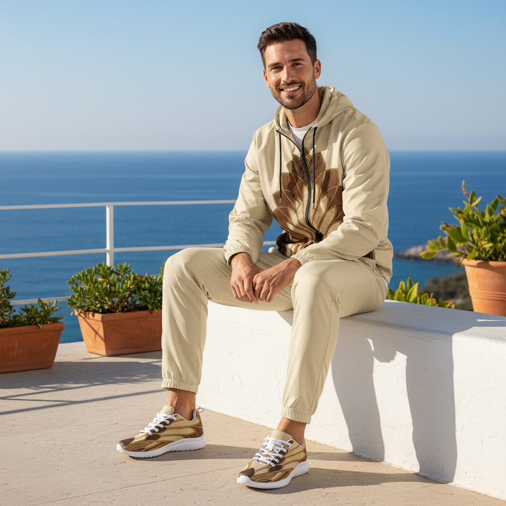 Man in Botanical Set on Coastal Terrace – White Sole