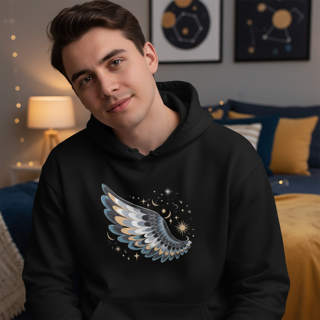 Night Wing Hoodie - Celestial Design | Mystical Streetwear | Free Fashion Spirit