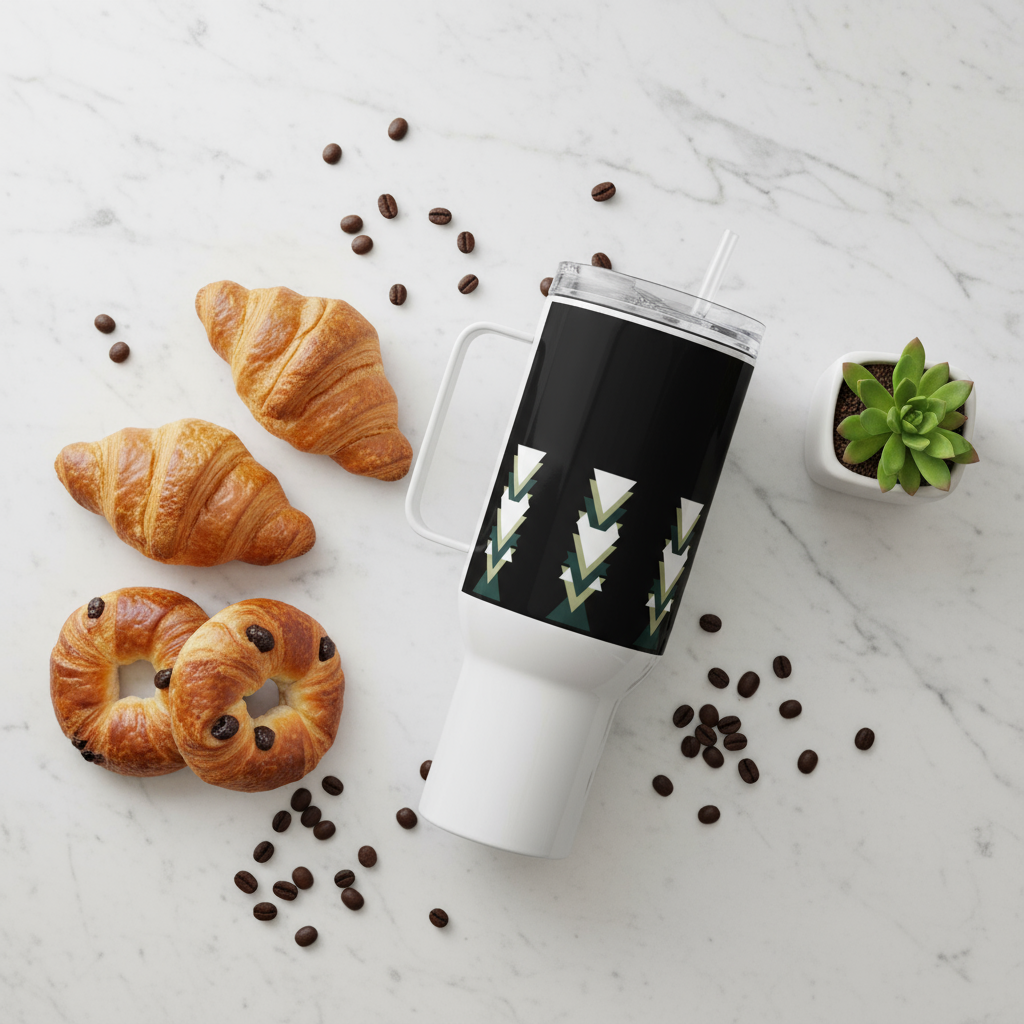 Travel Mug with Handle Triangle - Geometric Pattern Coffee Cup