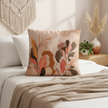 Nature Inspired pillow bohemian bedroom close-up