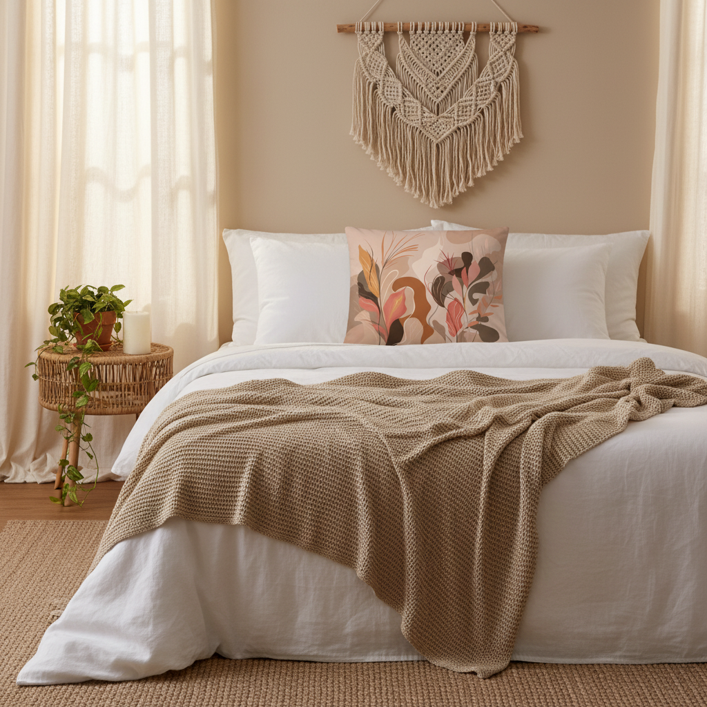 Nature Inspired pillow bohemian bedroom