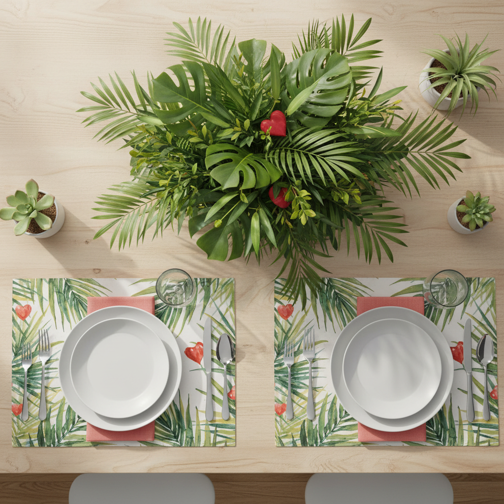 Palm Leaves Hearts Placemat - Overhead View