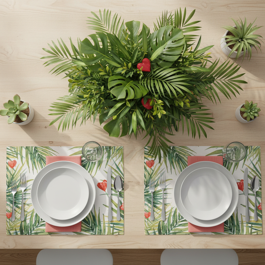 Palm Leaves Hearts Placemat - Overhead View