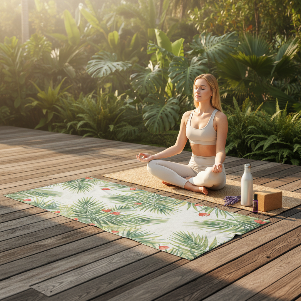 Palm Leaves Hearts Towel - Yoga Wellness