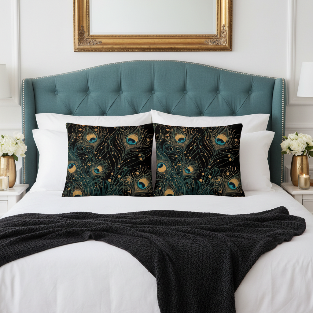 Peacock pillows with black throw