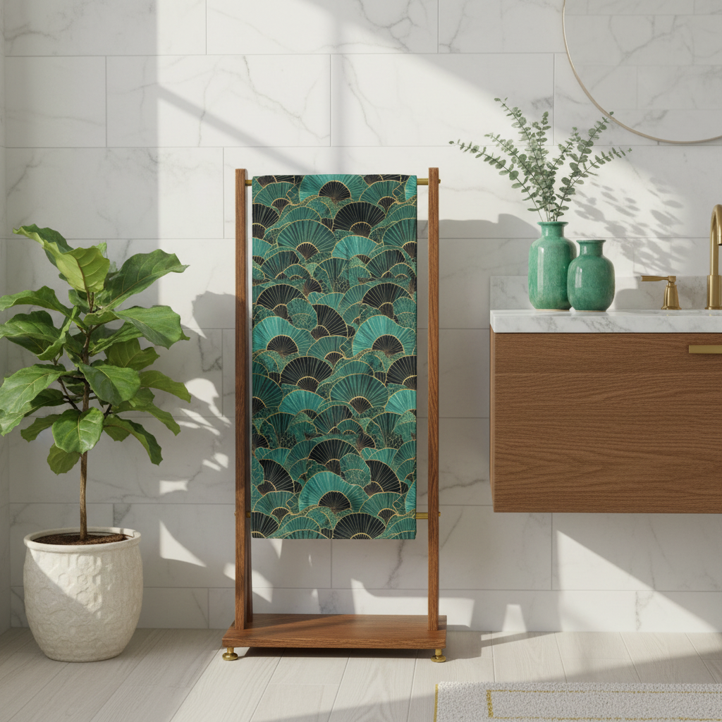 Premium coastal bathroom with towel on elegant holder