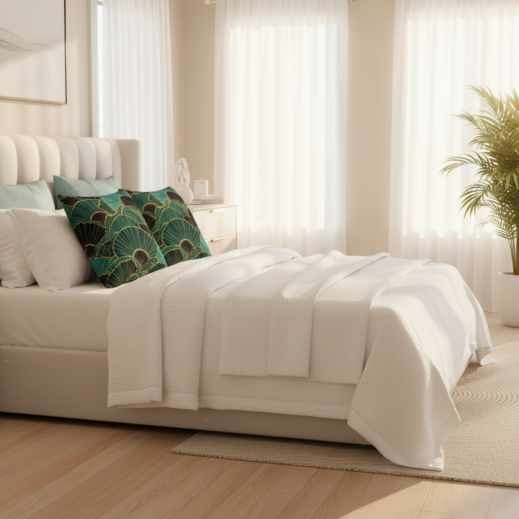 Premium pillows on sunlit bed