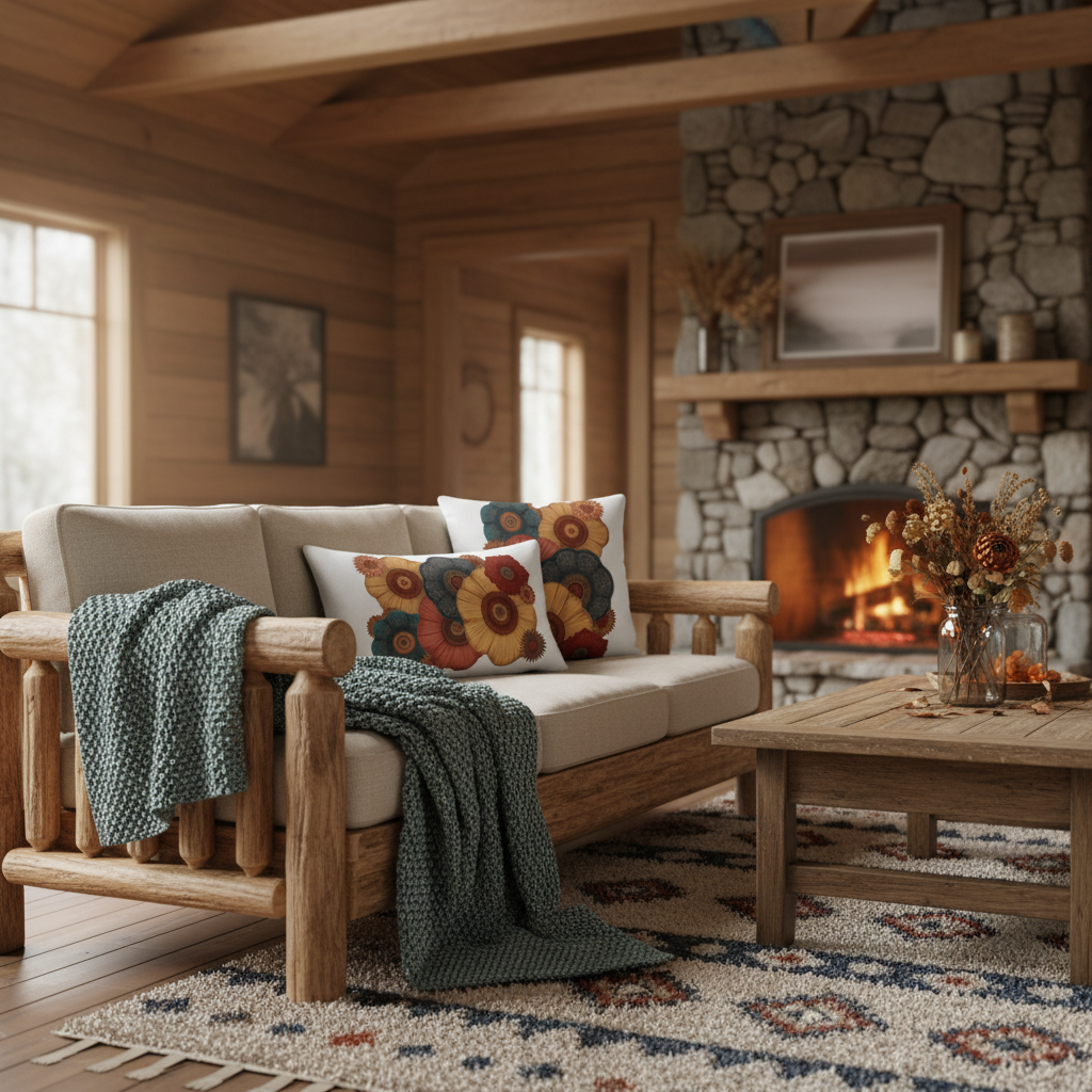 Rustic living room with lumbar and square pillows