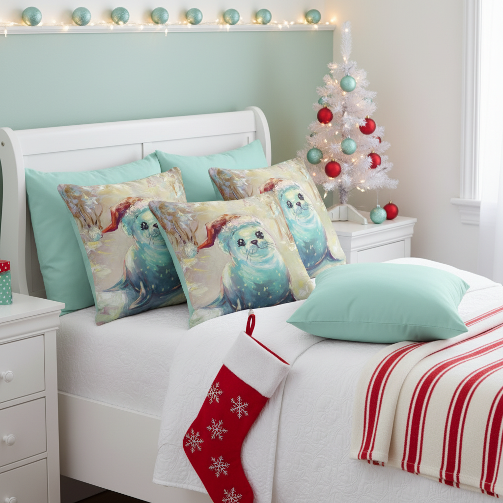 Coussin basique mignon phoque avec bonnet de Père Noël