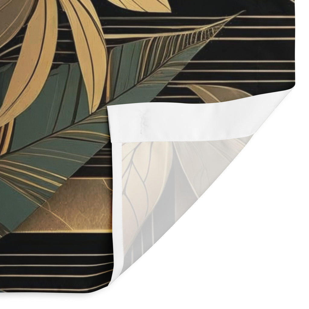 Night Jungle dark green and gold shower curtain. Luxury art deco modern floral style 