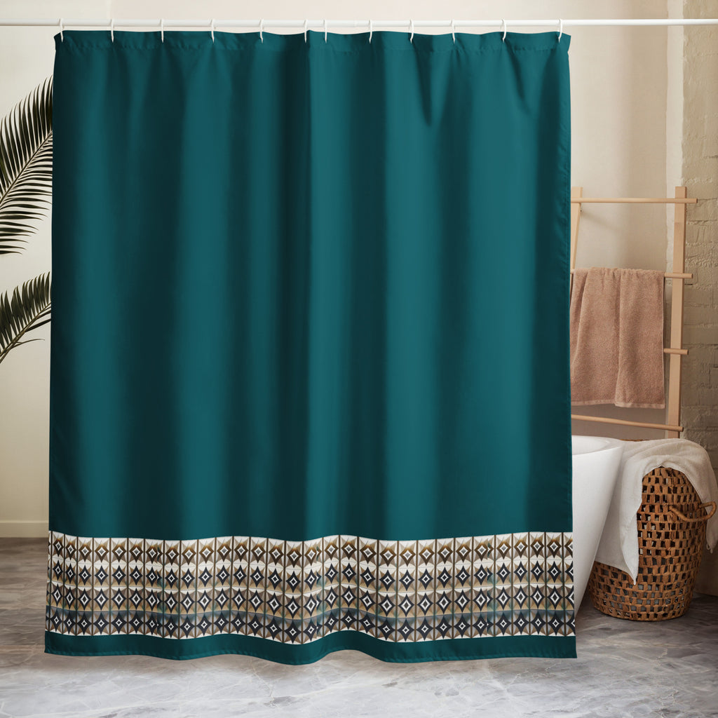 Dark Green Geometric Shower Curtain