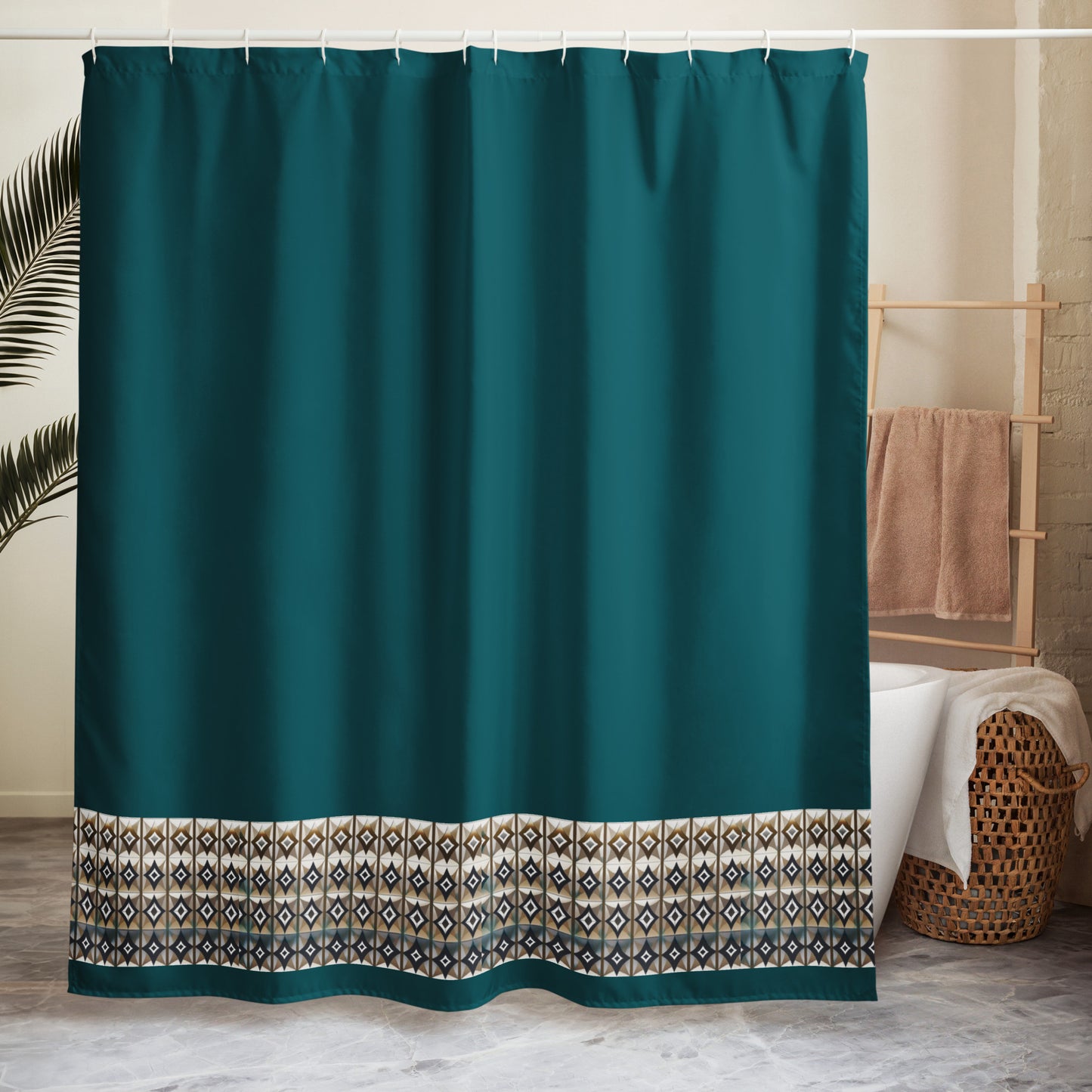 Dark Green Geometric Shower Curtain