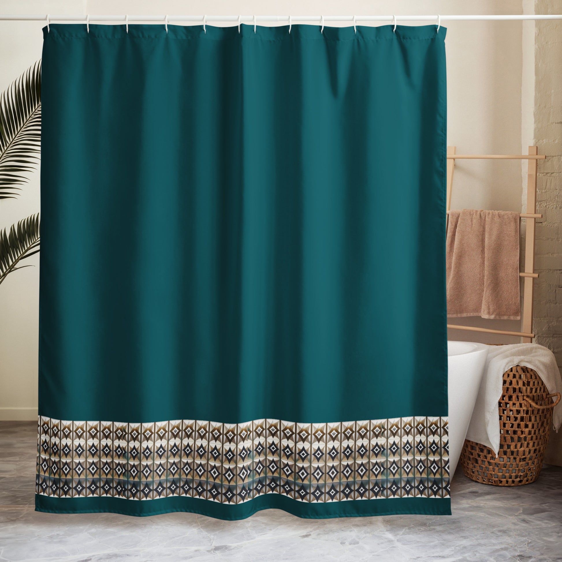 Dark Green Geometric Shower Curtain