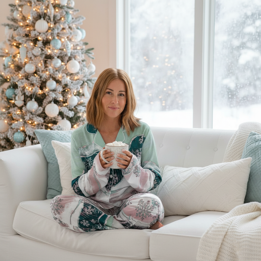 Snowflakes Women's Pajama Pants - Silky Winter Sleepwear