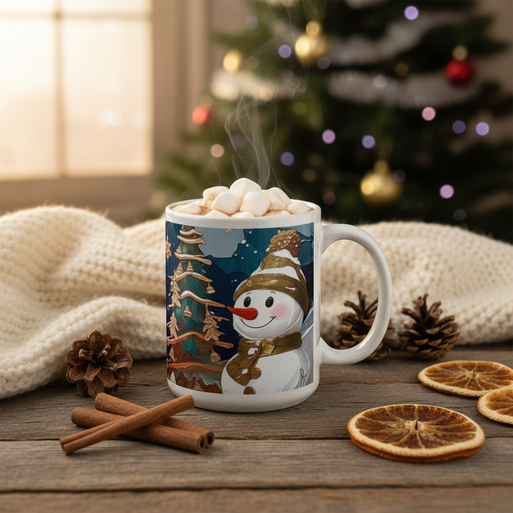 Snowman Christmas Glossy Mug - Cozy Scene