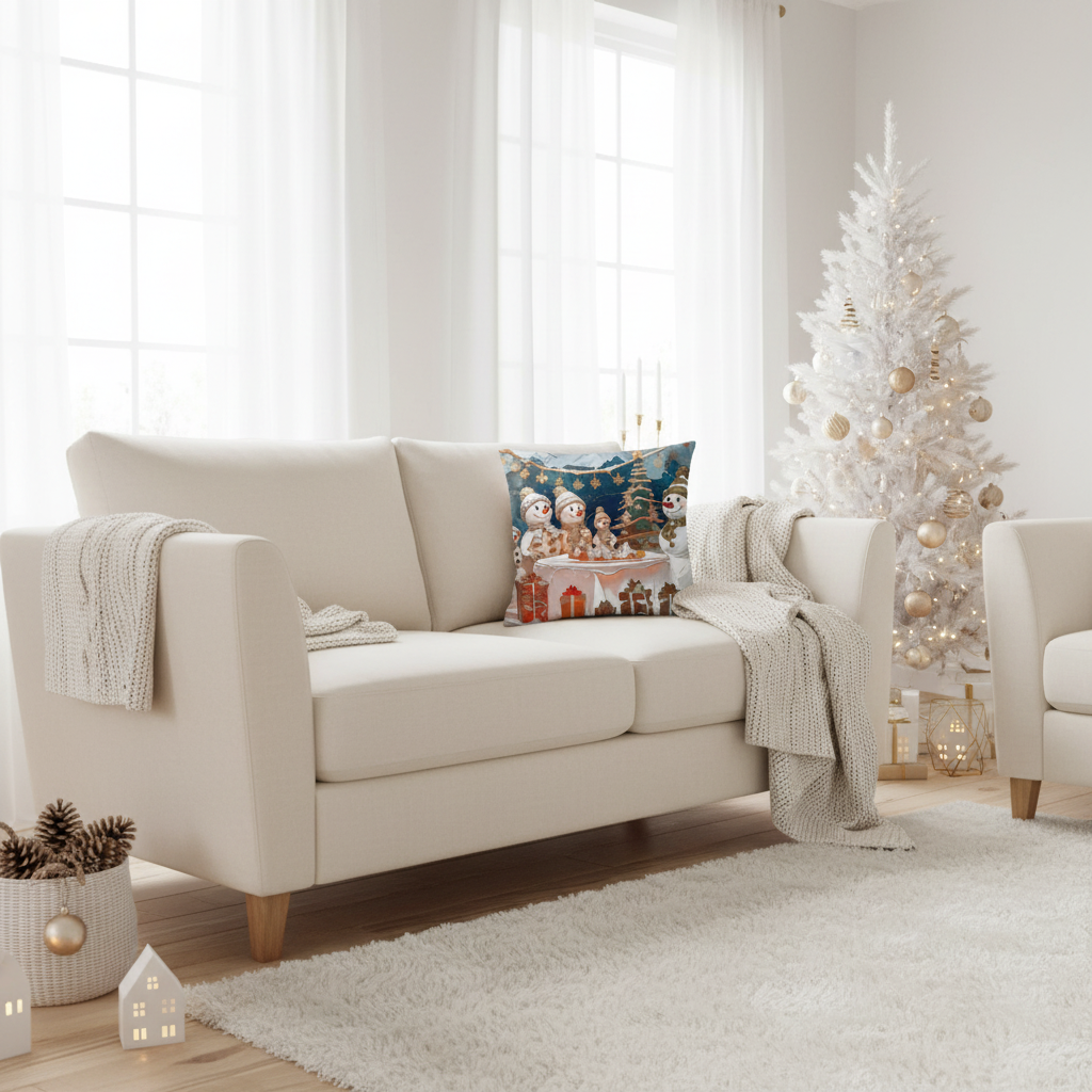 Snowman Pillow in Bright Scandinavian Living Room