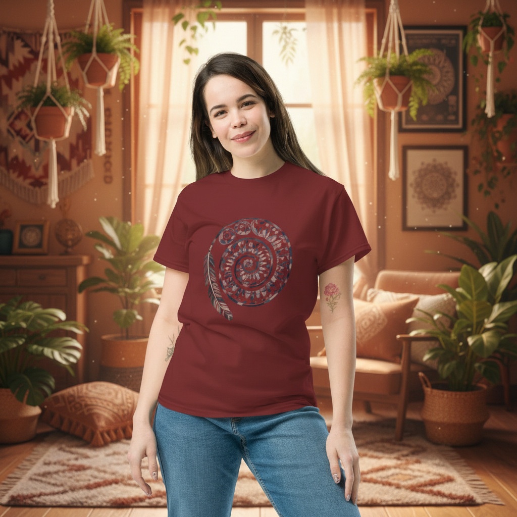 Spiral T-Shirt Maroon - Bohemian Interior