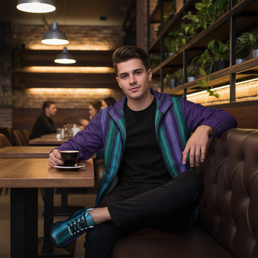 Stylish man crystal jacket modern restaurant