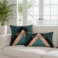 Sun-filled coastal lounge with close-up of teal and peach throw pillows