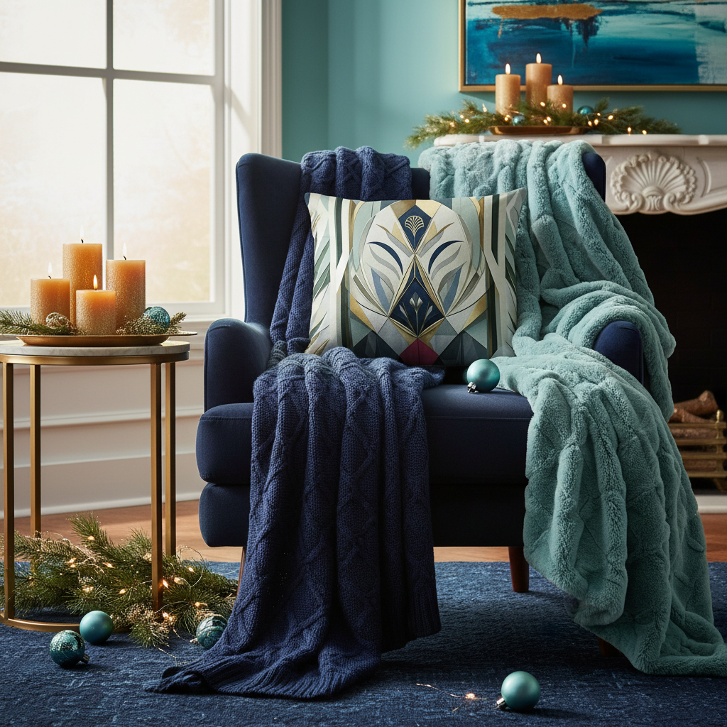 Teal Modern Premium Pillow - Coordinated Winter Interior