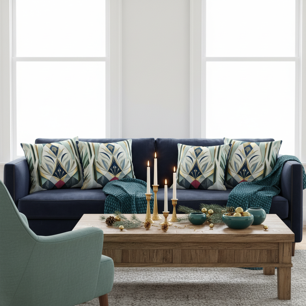 Teal Modern Premium Pillows - Coordinated Living Room