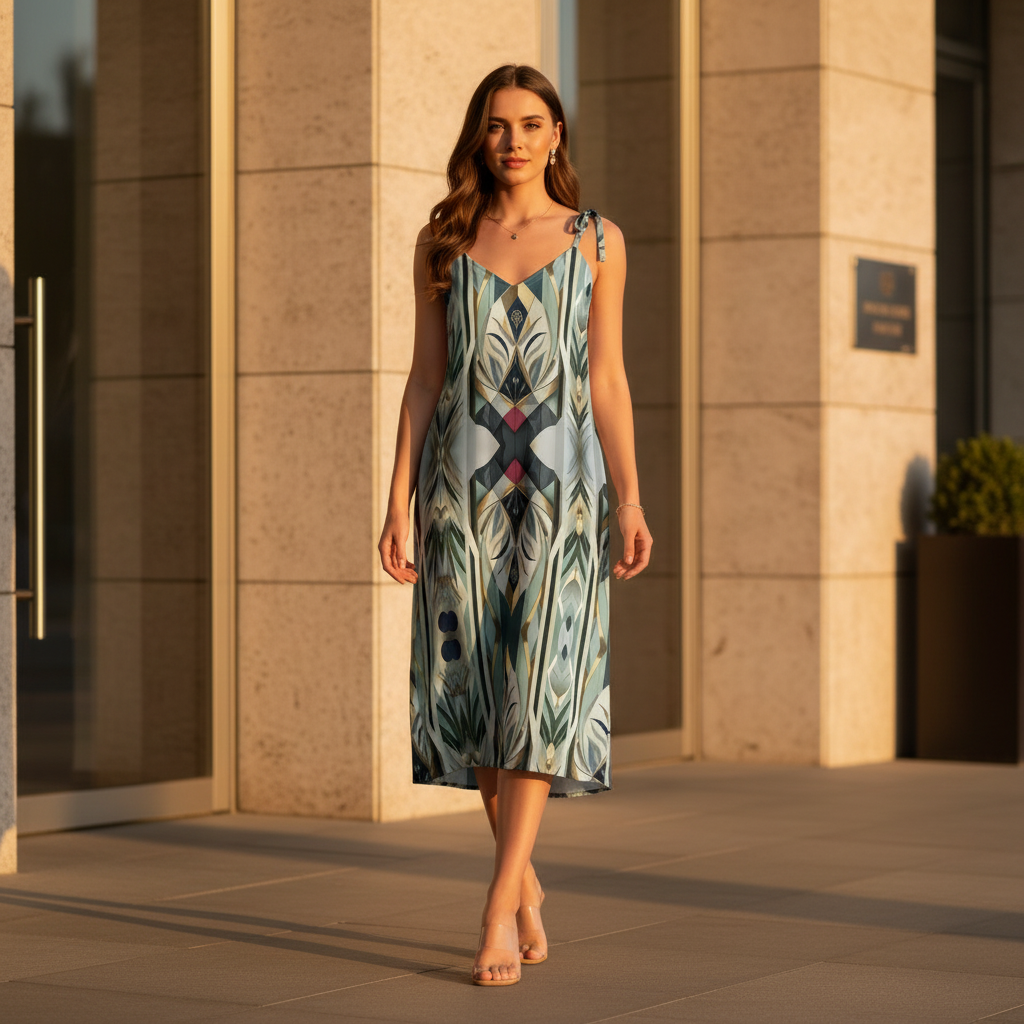 Teal Modern Tie-strap Midi Dress - Urban Style