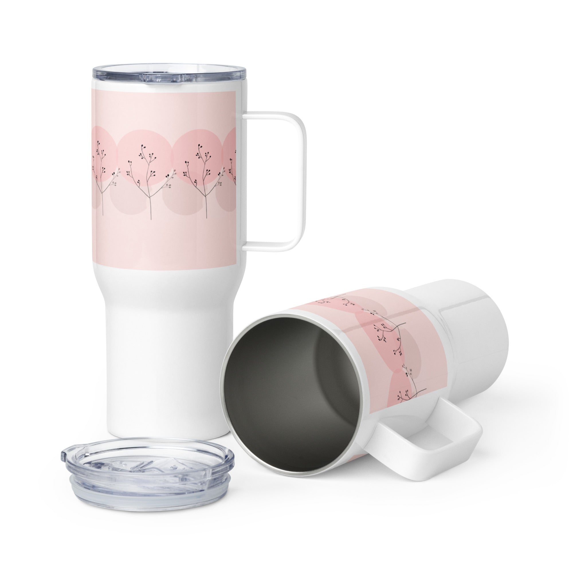 Pink Travel Mug with Handle - Portable Coffee Cup